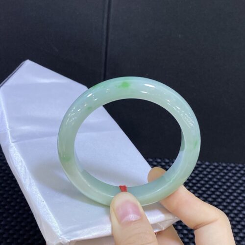 Alternative view of Icy Clear Half Round Jadeite Jade Bangle Bracelet