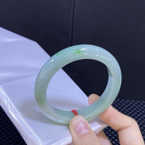 Icy Clear Half Round Jadeite Jade Bangle Bracelet