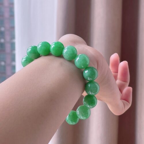 Alternative view of Full Green Jadeite Jade Bead Bracelet, 12.5mm