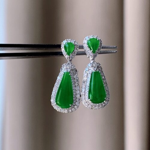 Apple Green Jadeite Jade Drop Earrings 18K Gold, 10mm