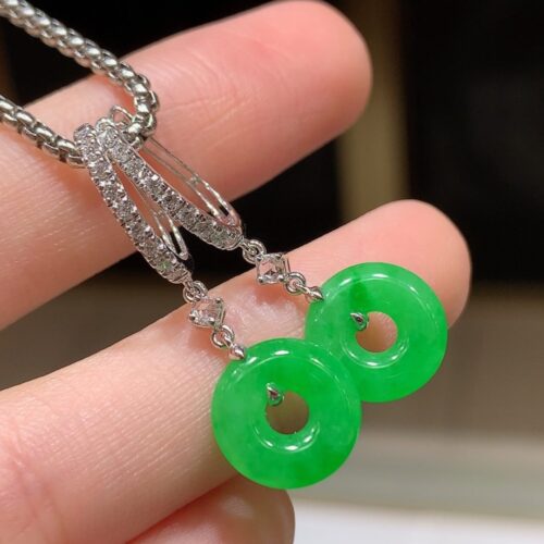 Alternative view of Apple Green Jadeite Jade Drop Earrings 18K Gold