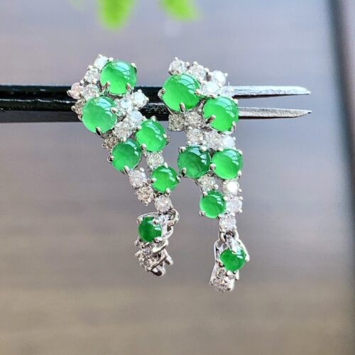 Alternative view of Apple Green Jadeite Jade Drop Earrings 18K Gold, 3.1mm
