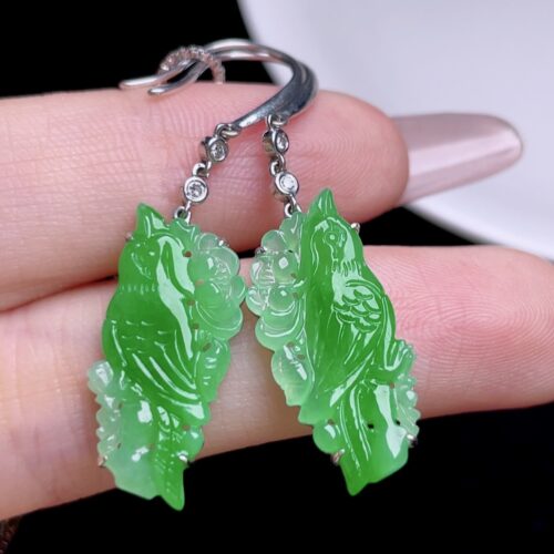 Alternative view of Apple Green Jadeite Jade Drop Earrings 18K Gold, 23.41mm