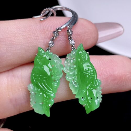 Apple Green Jadeite Jade Drop Earrings 18K Gold, 23.41mm