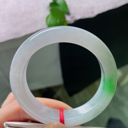 Alternative view of White-Ground Half Round Jadeite Jade Bangle Bracelet, 51.7mm