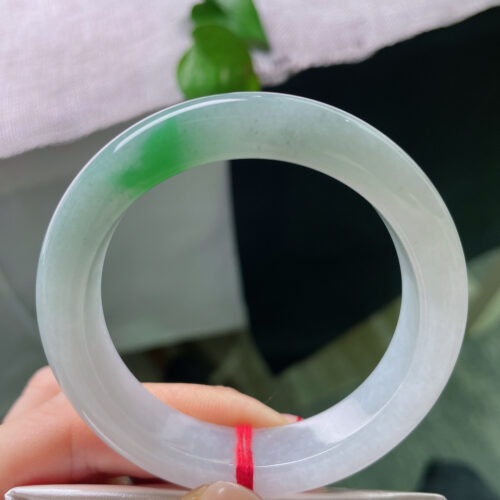 White-Ground Half Round Jadeite Jade Bangle Bracelet, 51.7mm