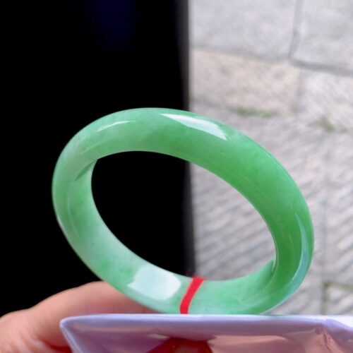 Apple Green Guifei Oval Jadeite Jade Bangle Bracelet, 54.5mm