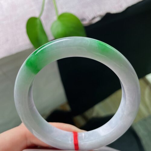 Apple Green Half Round Jadeite Jade Bangle Bracelet, 57.3mm