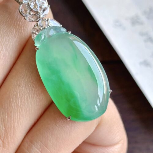 Apple Green Melon Jadeite Jade Pendant 18K Gold, 28mm