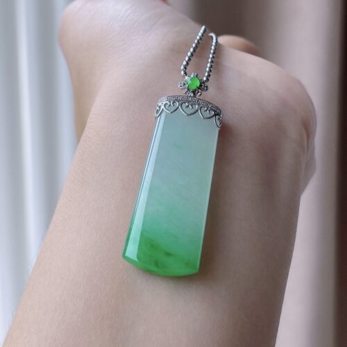 Apple Green Plaque Jadeite Jade Pendant 18K Gold