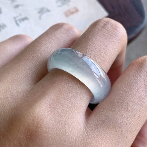 Alternative view of Blue Water Jadeite Jade Band Ring, US 8.5