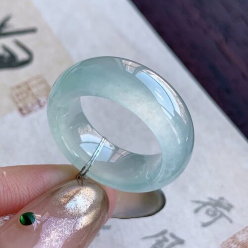 Blue Water Jadeite Jade Band Ring, US 8.5