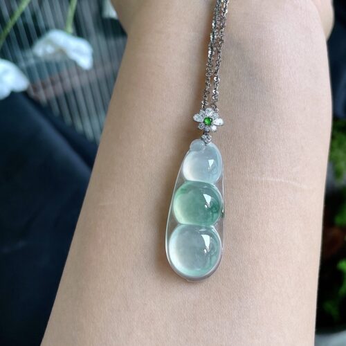 Alternative view of High Icy Bean Jadeite Jade Pendant 18K Gold, 34.5mm