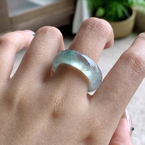 Alternative view of High Icy Jadeite Jade Band Ring, US 9.5