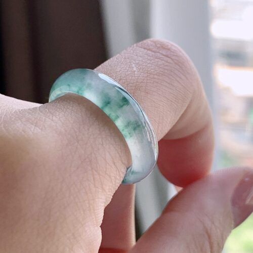 Alternative view of High Icy Jadeite Jade Band Ring, US 8.5