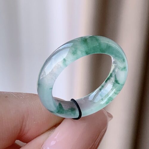 High Icy Jadeite Jade Band Ring, US 8.5