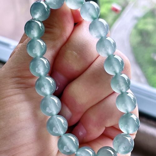 High Icy Jadeite Jade Bead Bracelet, 9.7mm