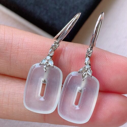 Alternative view of High Icy Shell Jadeite Jade Drop Earrings