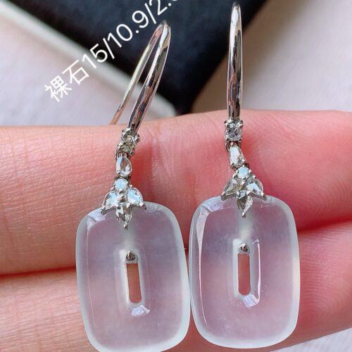 High Icy Shell Jadeite Jade Drop Earrings