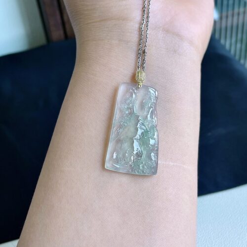 Alternative view of High Icy Landscape Jadeite Jade Pendant 18K Gold