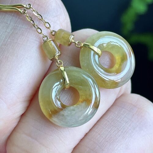 Alternative view of Honey Jadeite Jade Drop Earrings 18K Gold