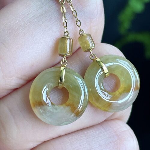 Honey Jadeite Jade Drop Earrings 18K Gold
