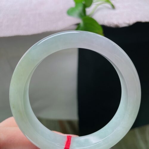 Pale Green Half Round Jadeite Jade Bangle Bracelet, 54.7mm