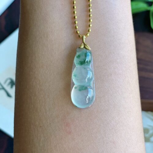 Alternative view of Icy Bean Jadeite Jade Pendant 18K Gold, 27.6mm