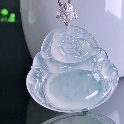 Alternative view of Icy Buddha Jadeite Jade Pendant 18K Gold