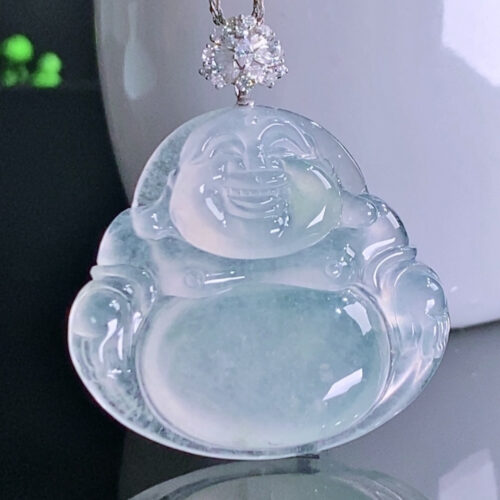 Icy Buddha Jadeite Jade Pendant 18K Gold