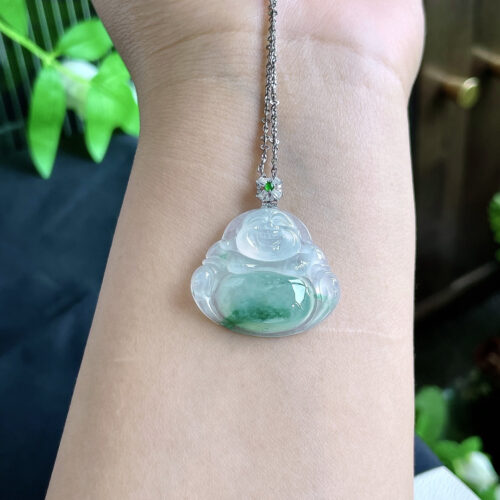 Alternative view of Icy Buddha Jadeite Jade Pendant 18K Gold, 28.2mm
