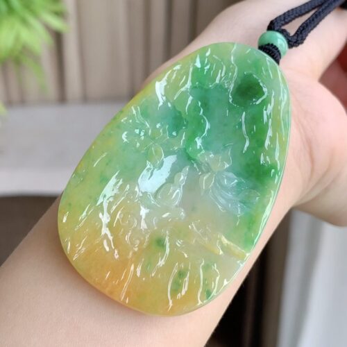 Alternative view of Honey & Green Buddha Jadeite Jade Pendant