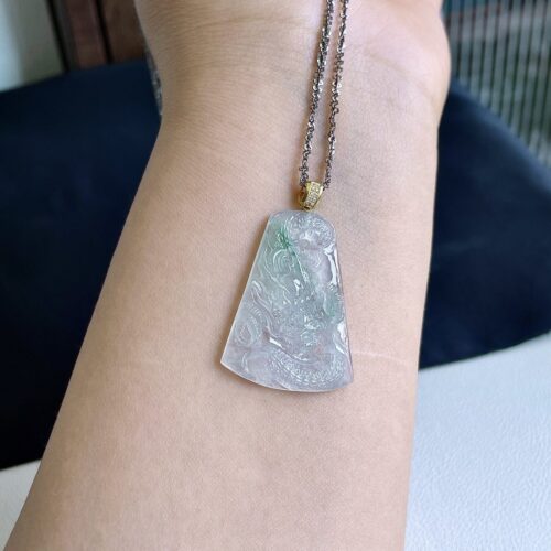 Alternative view of Icy Dragon Jadeite Jade Pendant 18K Gold