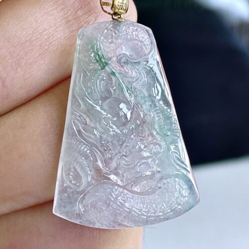 Icy Dragon Jadeite Jade Pendant 18K Gold