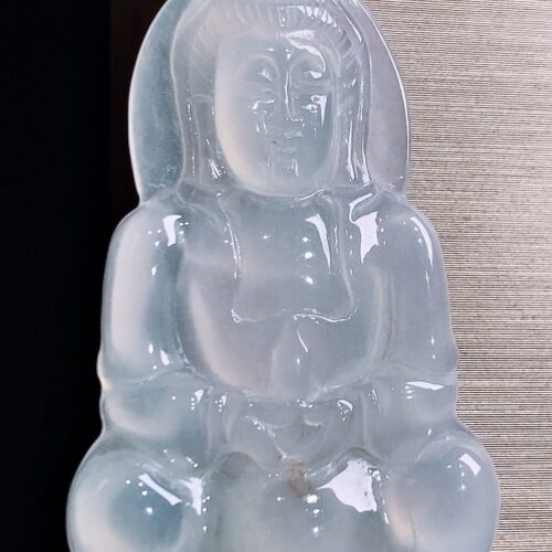 Alternative view of Icy Guanyin Jadeite Jade Pendant 18K Gold
