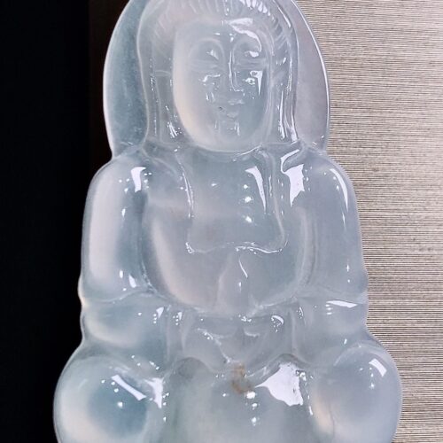 Icy Guanyin Jadeite Jade Pendant 18K Gold