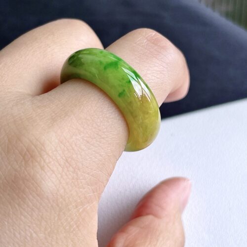 Alternative view of Honey & Green Jadeite Jade Band Ring, US 10