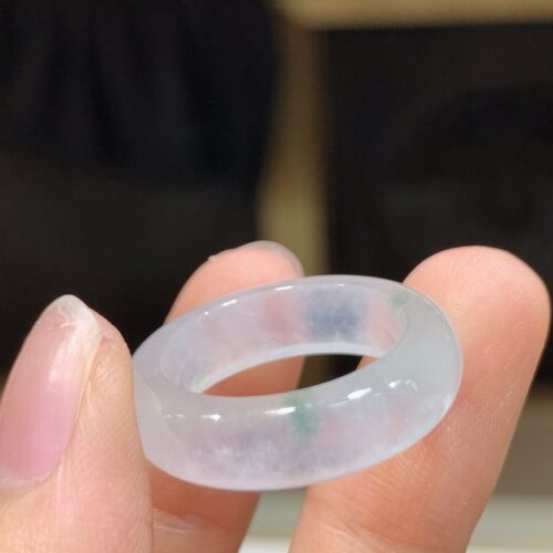 Alternative view of Icy Jadeite Jade Band Ring with Floating Blossoms