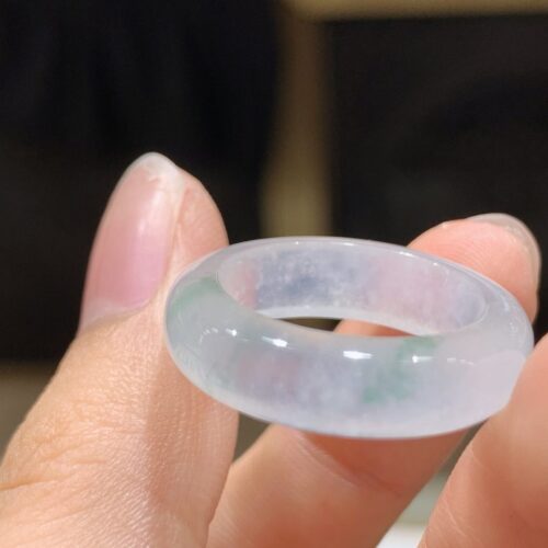 Icy Jadeite Jade Band Ring with Floating Blossoms
