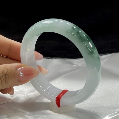 Icy Half Round Jadeite Jade Bangle Bracelet, 54.2mm