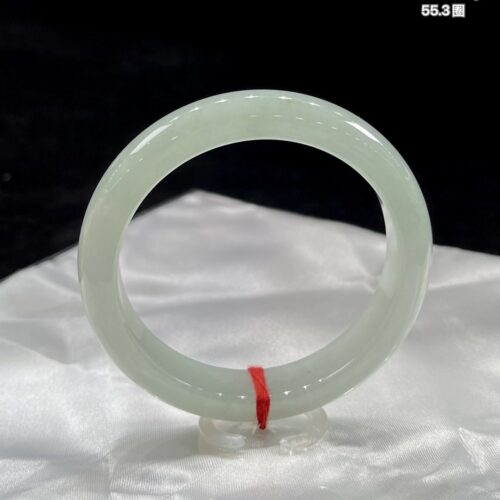 Icy Clear Half Round Jadeite Jade Bangle Bracelet, 55.3mm