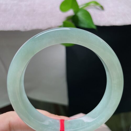 Green-Ground Half Round Jadeite Jade Bangle, 57mm · 12.1mm