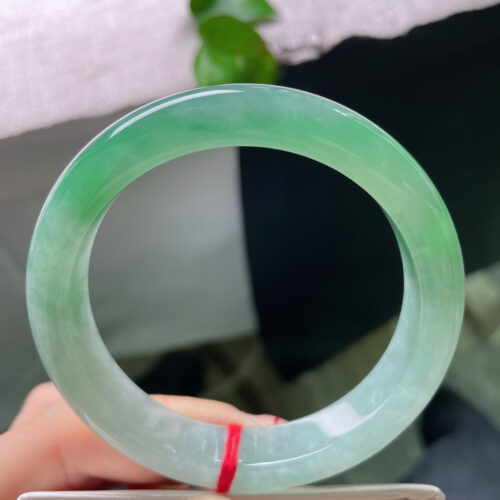 Icy Half Round Jadeite Jade Bangle Bracelet, 56.9mm