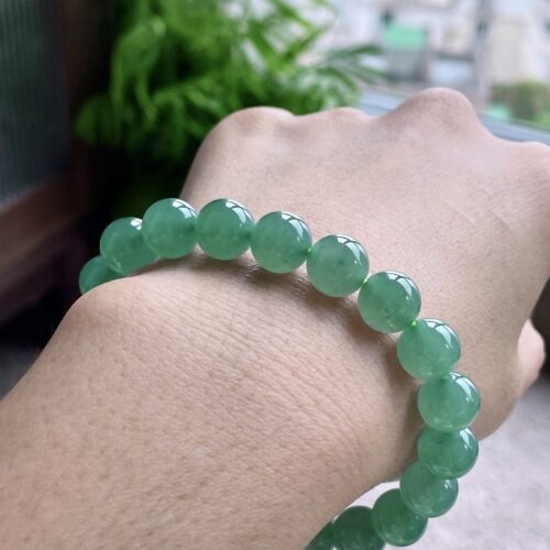Alternative view of Icy Clear Jadeite Jade Bead Bracelet, 10mm (II)
