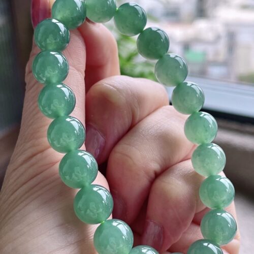 Icy Clear Jadeite Jade Bead Bracelet, 10mm (II)
