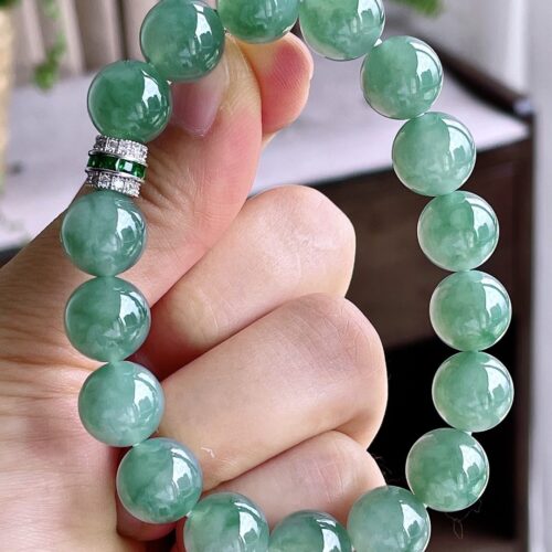 Icy Clear Jadeite Jade Bead Bracelet, 11.4mm