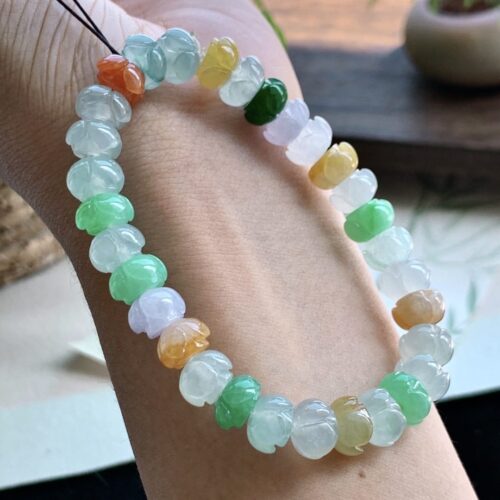Alternative view of Multi-Colour Jadeite Jade Bead Bracelet 18K Gold, 9.3mm