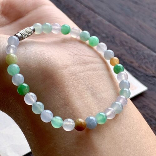 Alternative view of Multi-Colour Jadeite Jade Bead Bracelet, 5.6mm