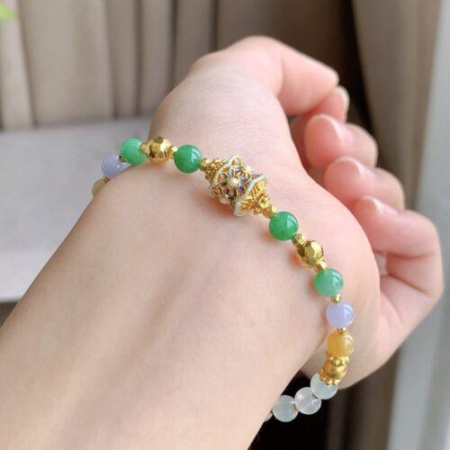 Alternative view of Multi-Colour Jadeite Jade Bead Bracelet, 5mm (I)