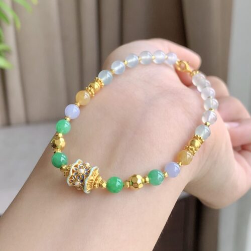 Multi-Colour Jadeite Jade Bead Bracelet, 5mm (I)
